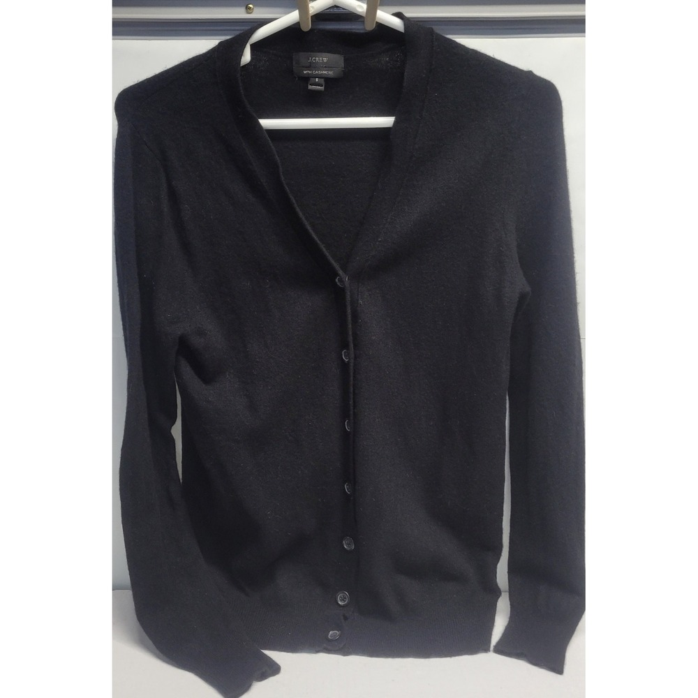 J.Crew‎ Black V-Neck Cardigan Sweater Wool Cashmere Blend Small Long Sleeve